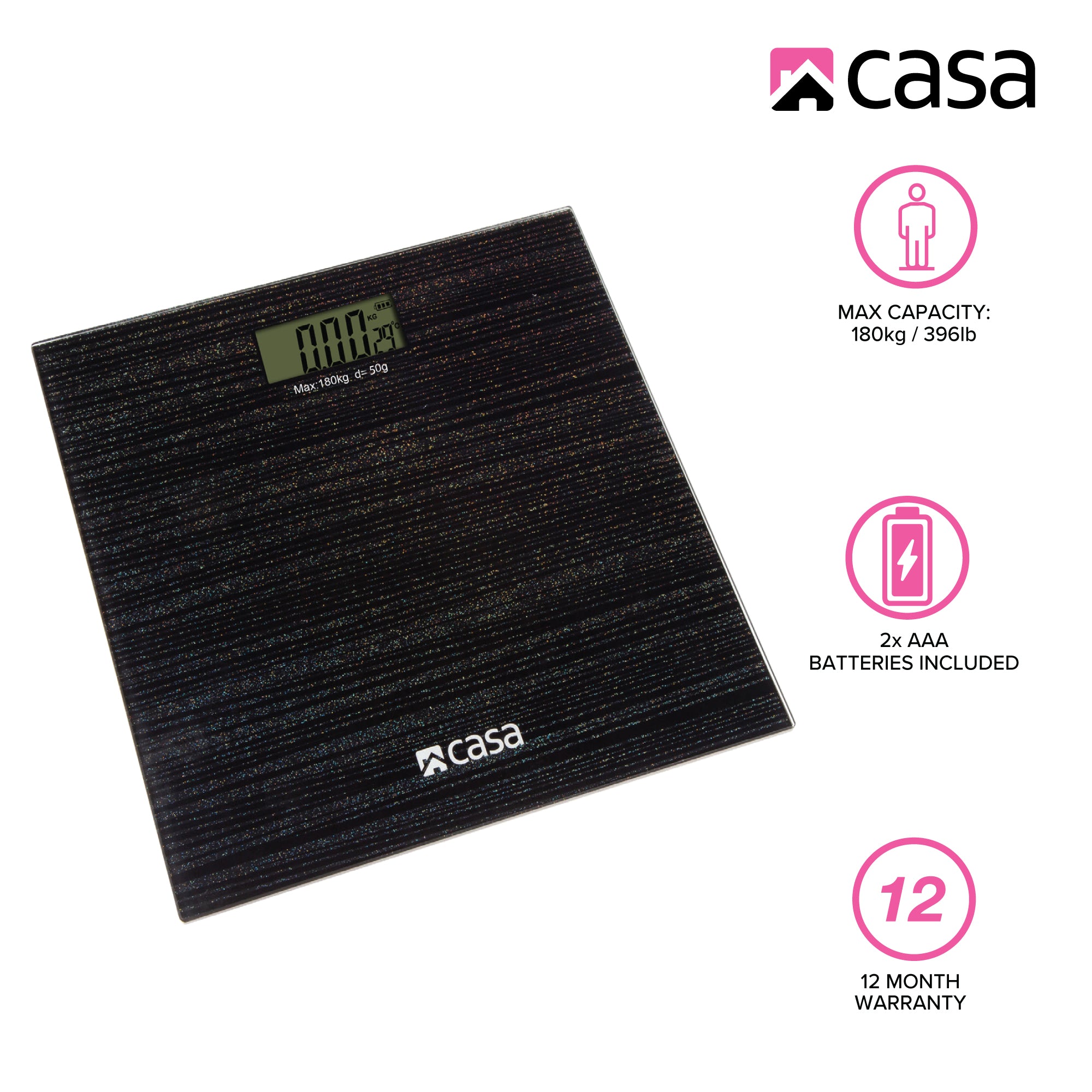 Digital Bathroom Scale - Glass Platform - Sparkle Effect