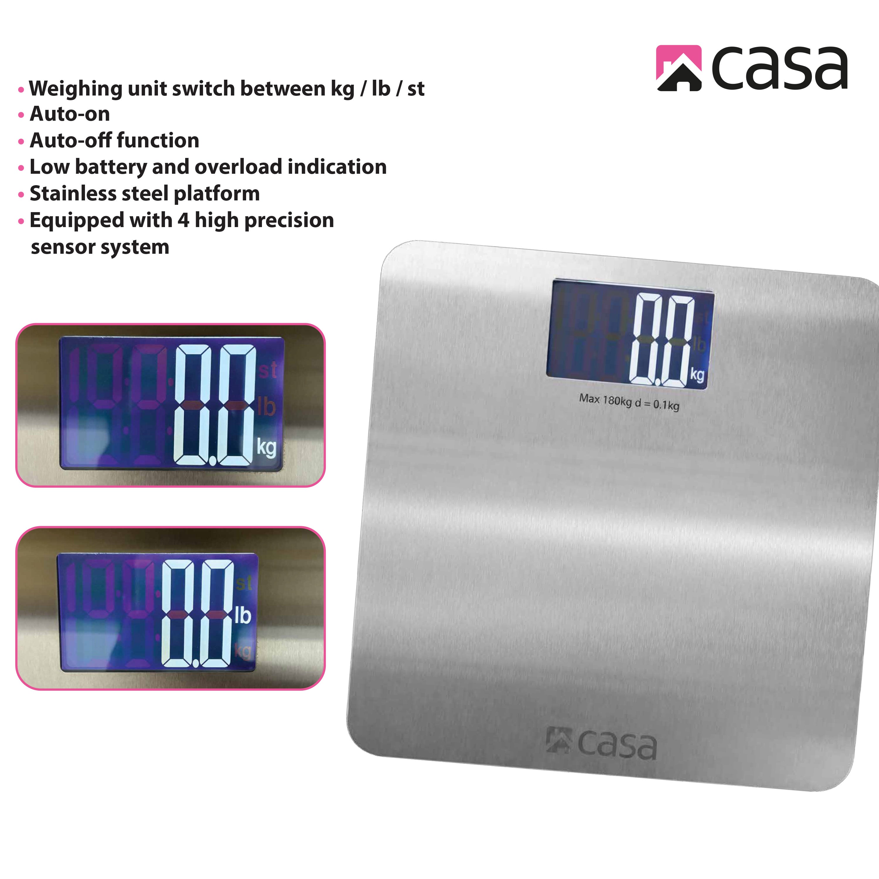 Digital Bathroom Scale | Steel Platform | Large LCD Display