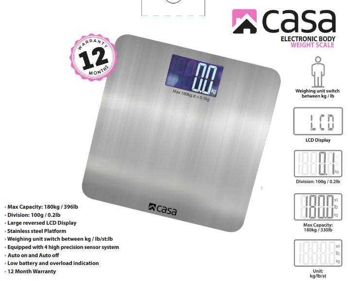 Digital Bathroom Scale - Steel Platform - Large LCD Display