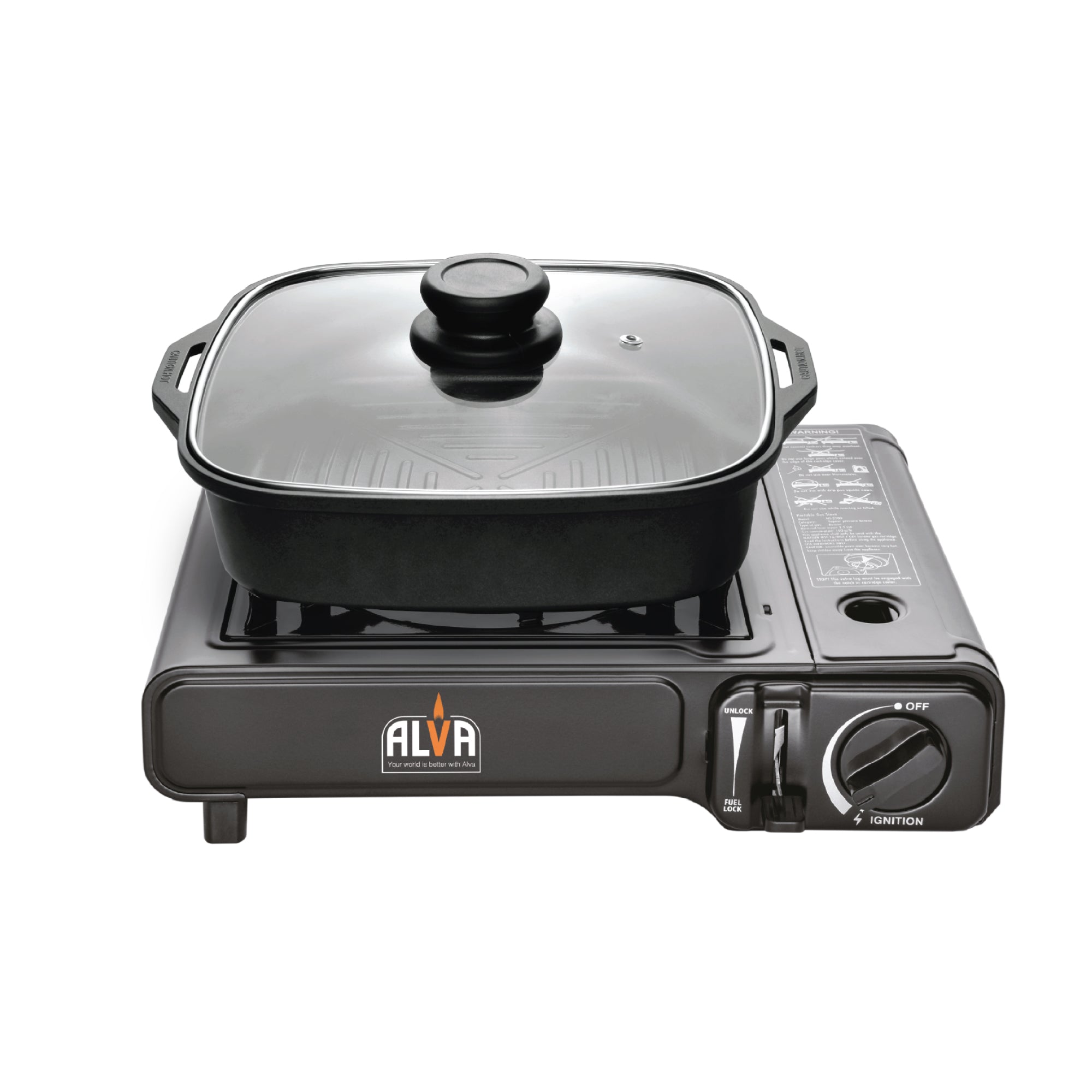 Single Burner Butane Canister Stove + Cooking Pot & Lid