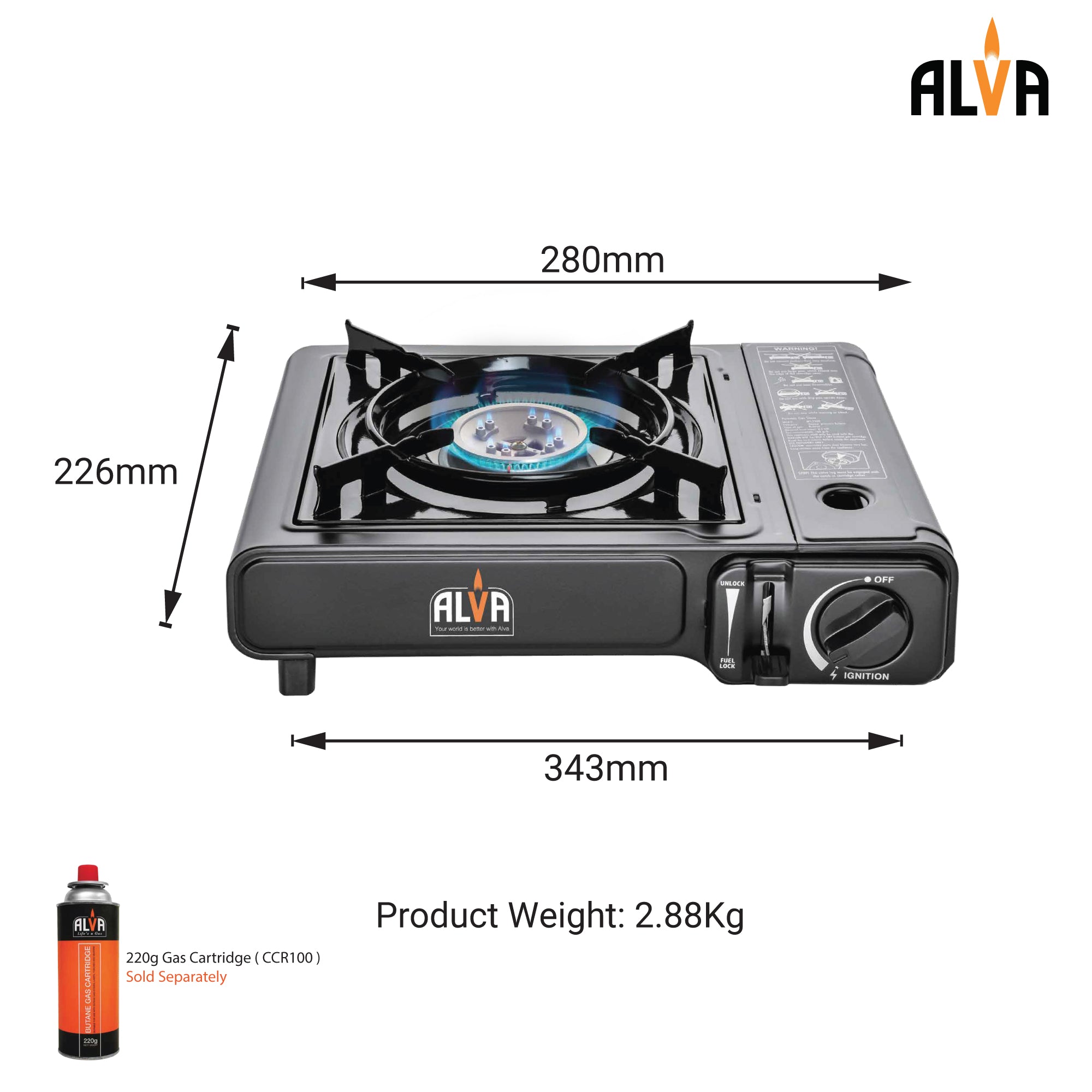 Single Burner Butane Gas Canister Stove + Cooking Pot & Lid - 1 Plate