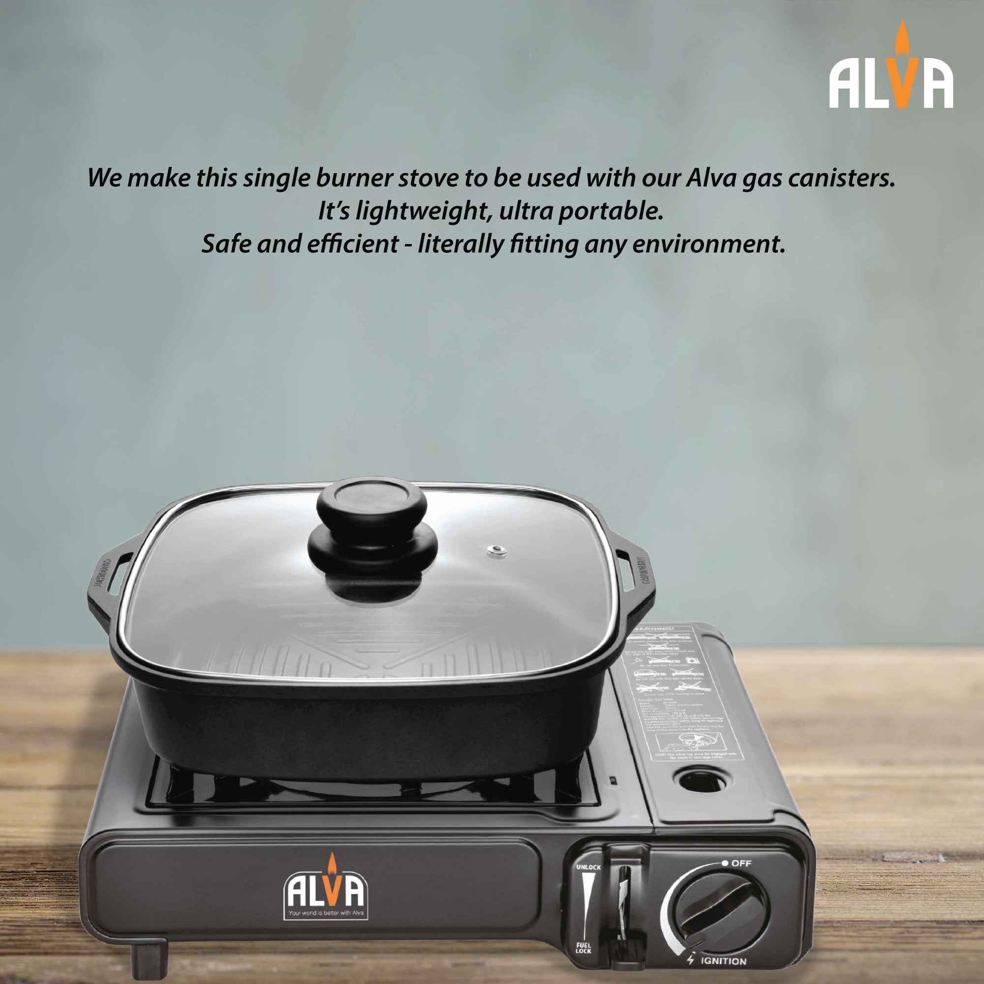 Single Burner Butane Gas Canister Stove + Cooking Pot & Lid - 1 Plate