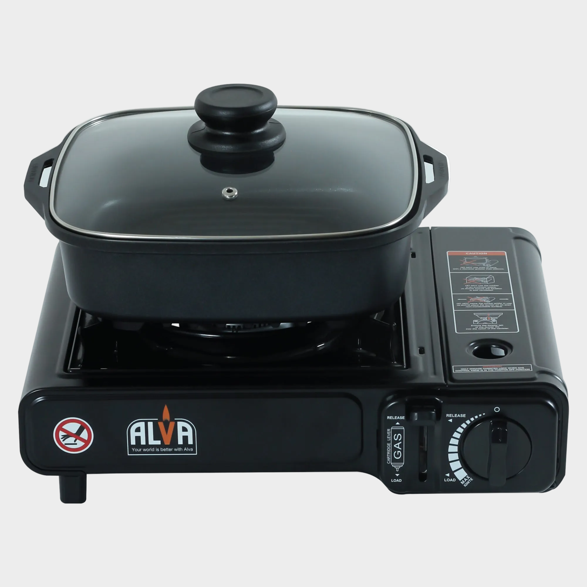 Single Burner Butane Gas Canister Stove + Cooking Pot & Lid - 1 Plate