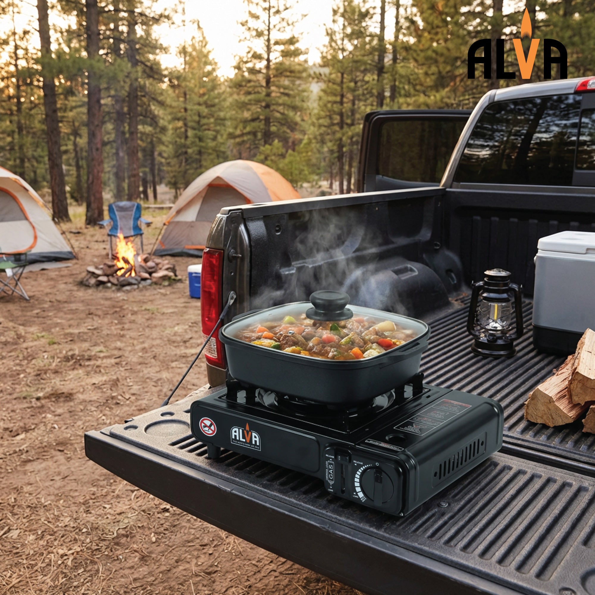 Single Burner Butane Gas Canister Stove + Cooking Pot & Lid - 1 Plate