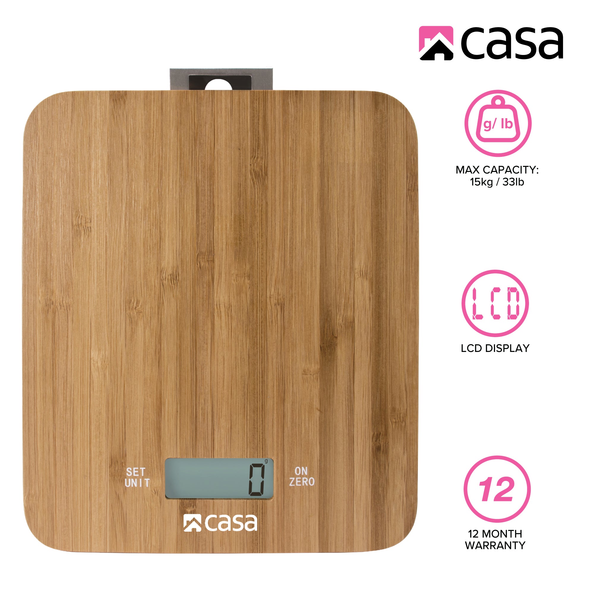Kitchen Digital Scale - Bamboo - Clock & Timer