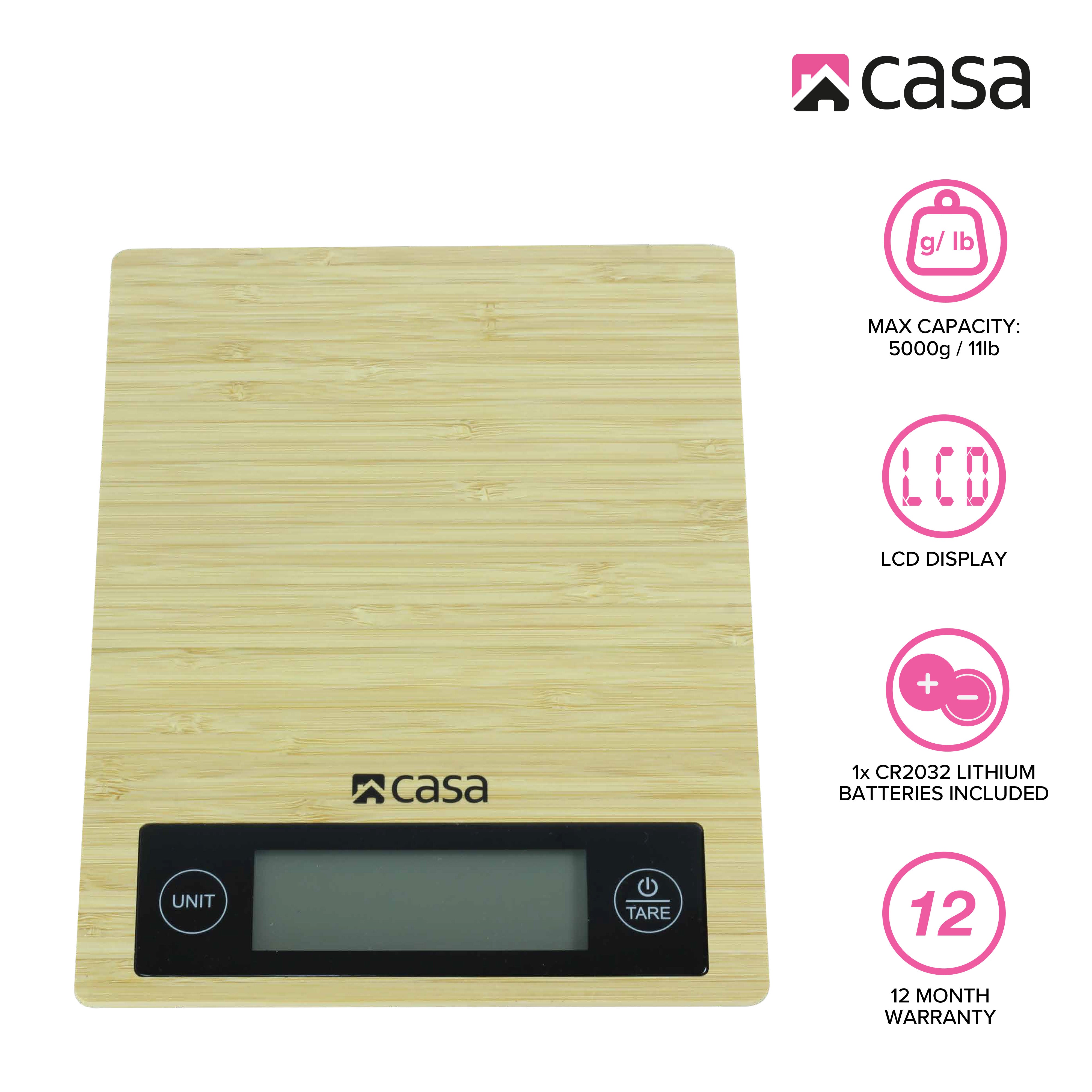 Kitchen Digital Scale - Bamboo - Large Display
