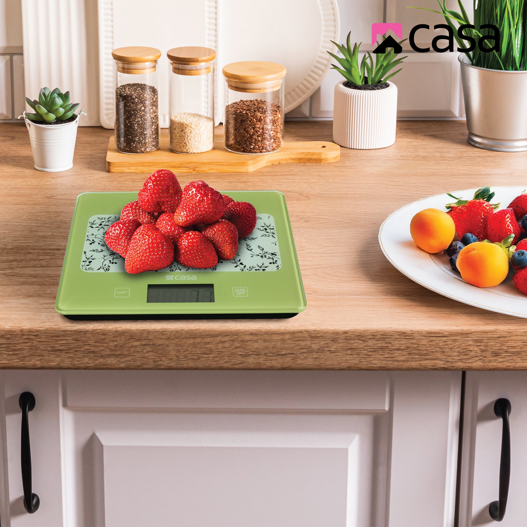 Kitchen Digital Scale - Glass - Green With Olives Design