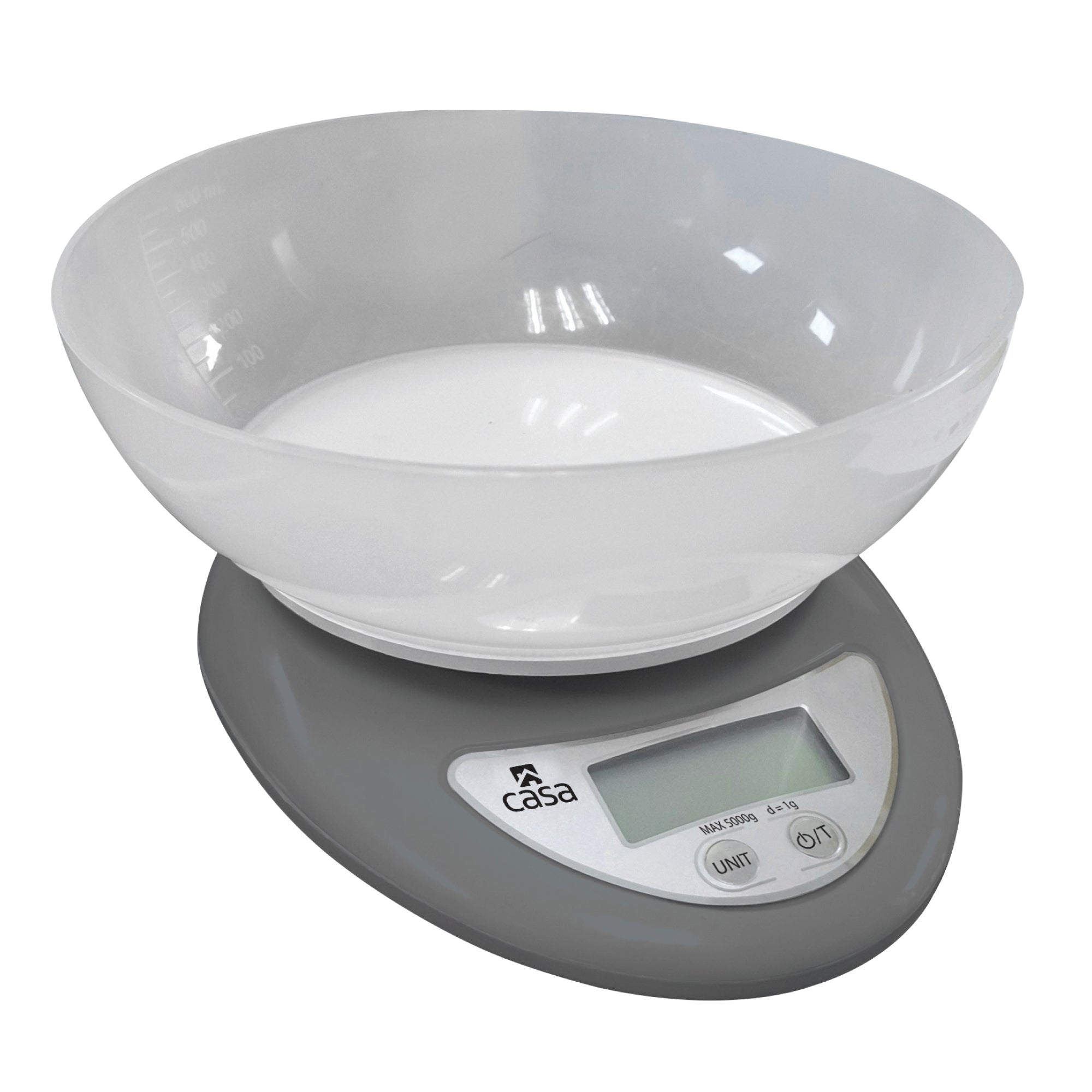 Kitchen Digital Scale - Grey - With Clear Plastic Bowl