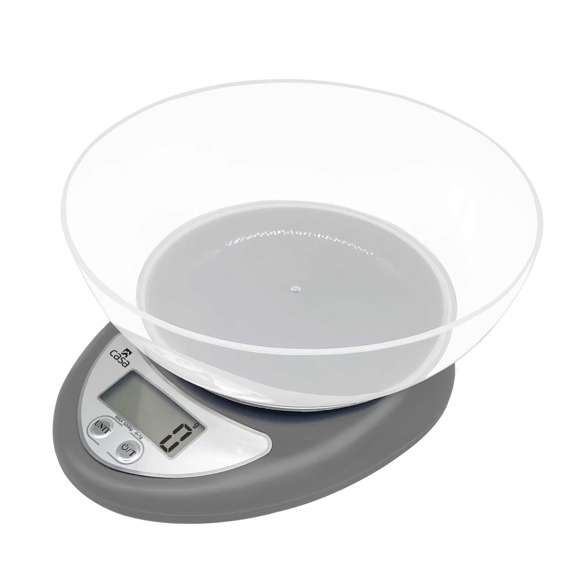 Kitchen Digital Scale - Grey - With Clear Plastic Bowl