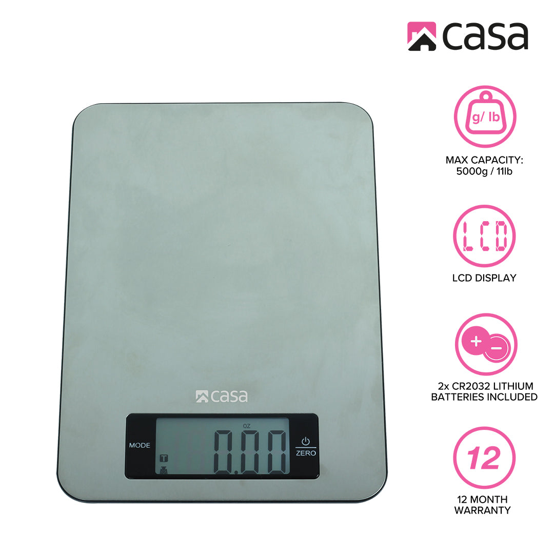 Kitchen Digital Scale - Stainless Steel - Large Display