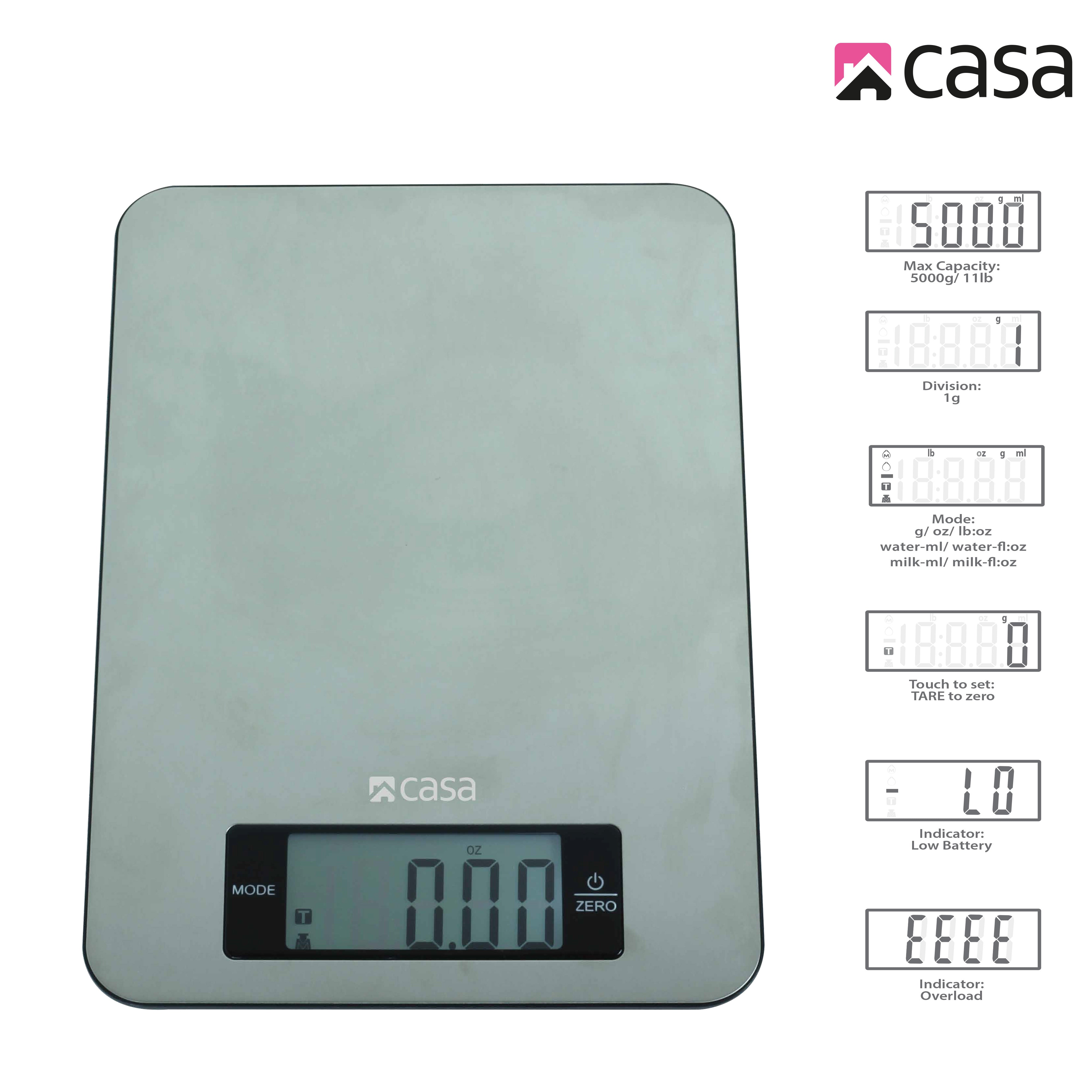 Kitchen Digital Scale - Stainless Steel - Large Display