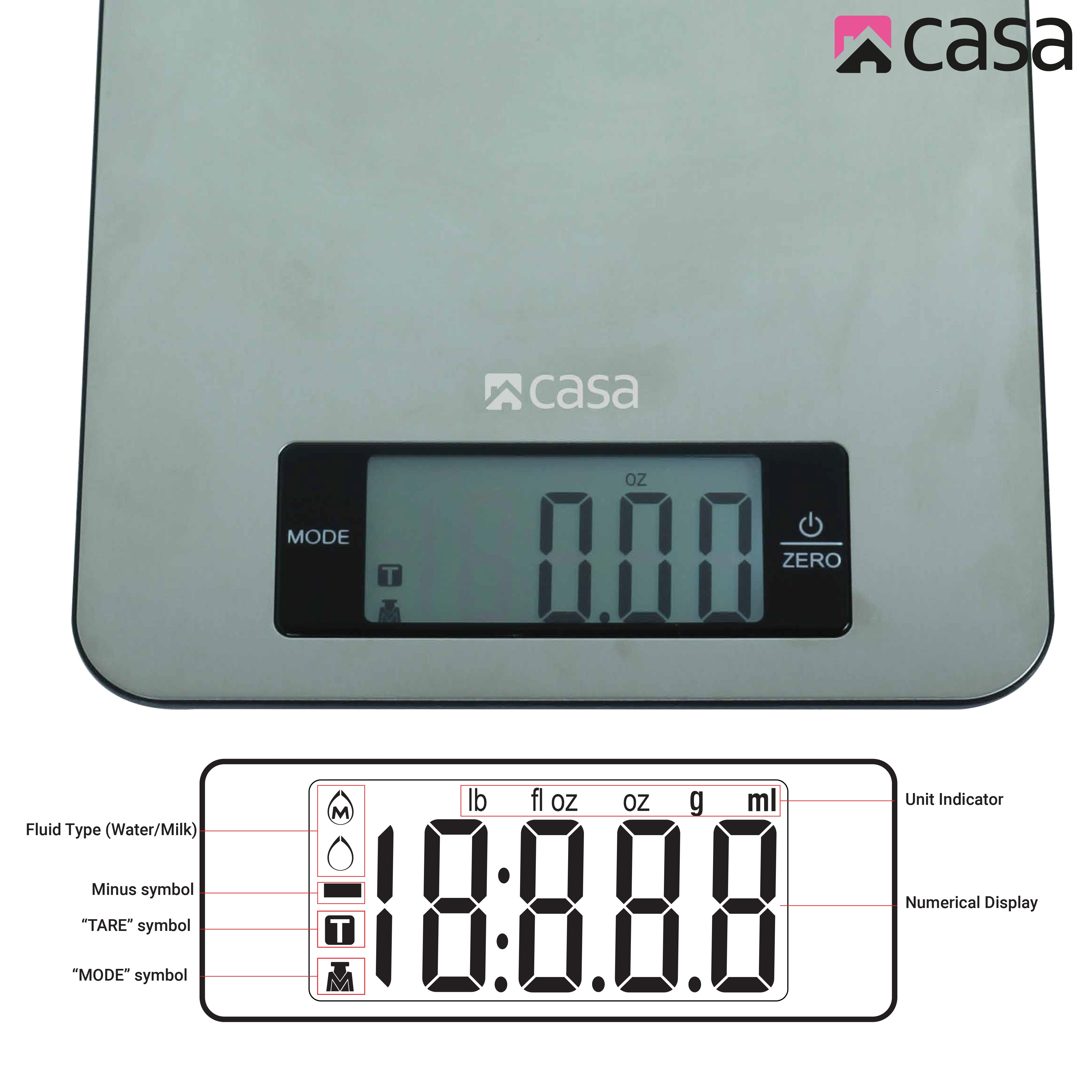 Kitchen Digital Scale - Stainless Steel - Large Display