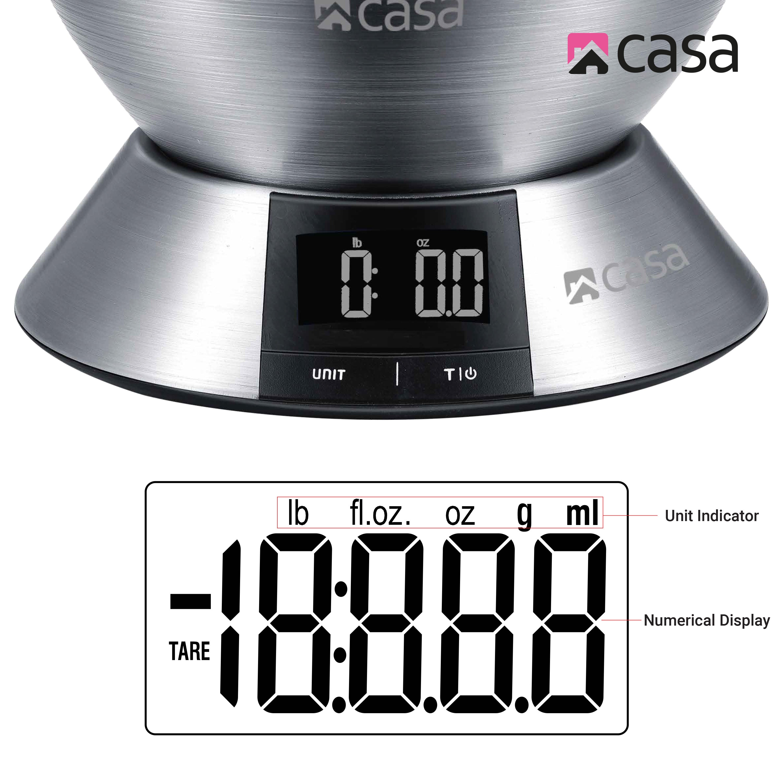 Kitchen Digital Scale - Stainless Steel Base & 2.25L Measuring Bowl