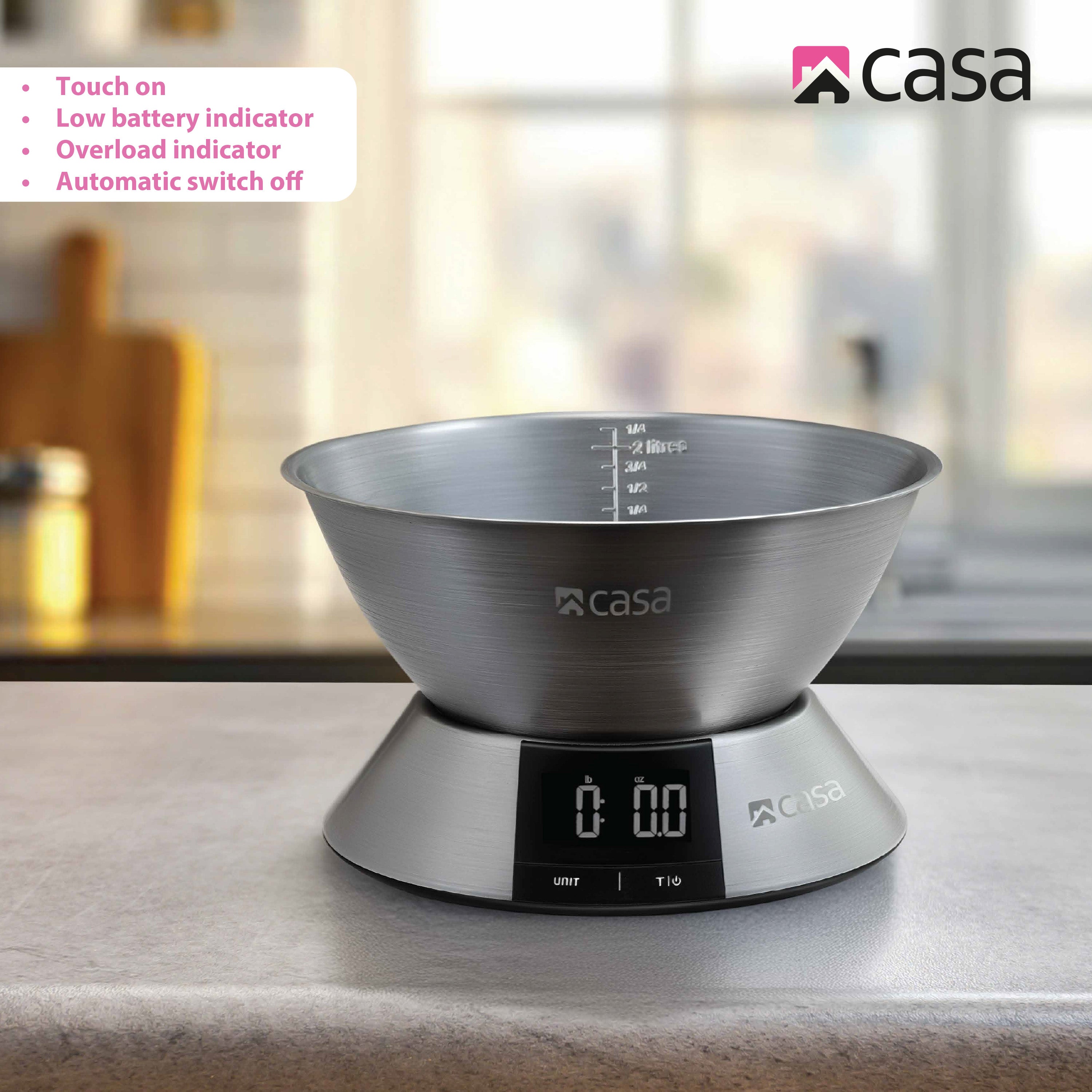 Kitchen Digital Scale - Stainless Steel Base & 2.25L Measuring Bowl