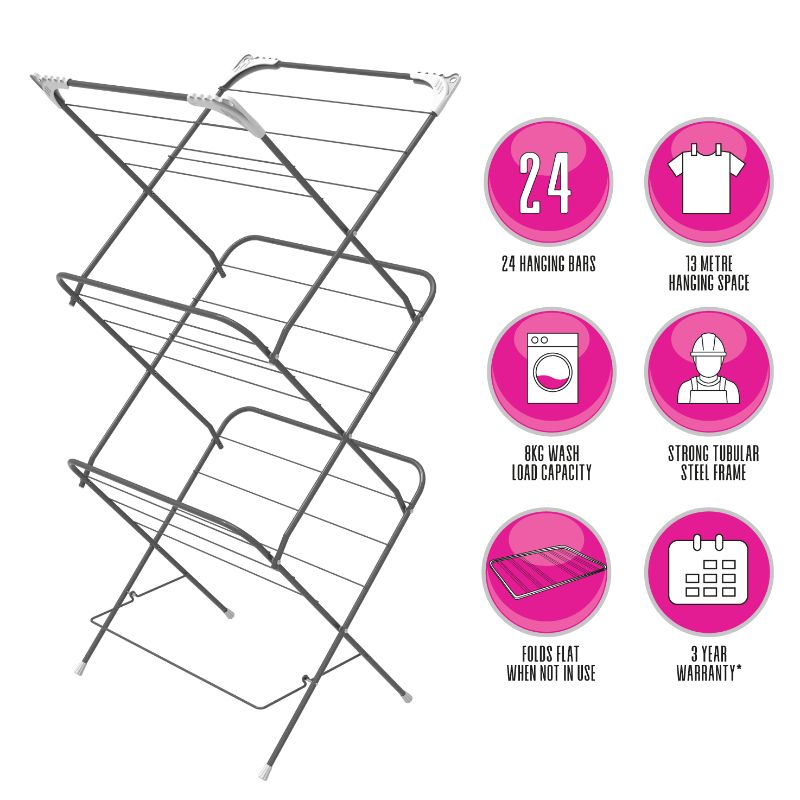 3-Tier Clothes Drying Stand, Foldable - 13M Capacity