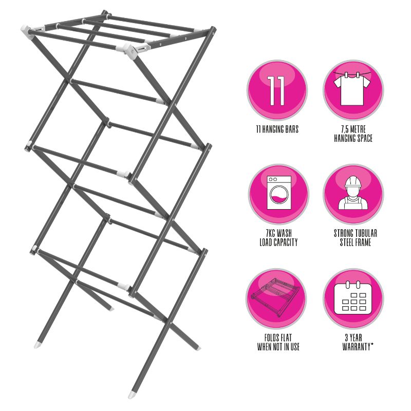 3-Tier Clothes Drying Stand - Foldable, Extendable - 7.5M Capacity
