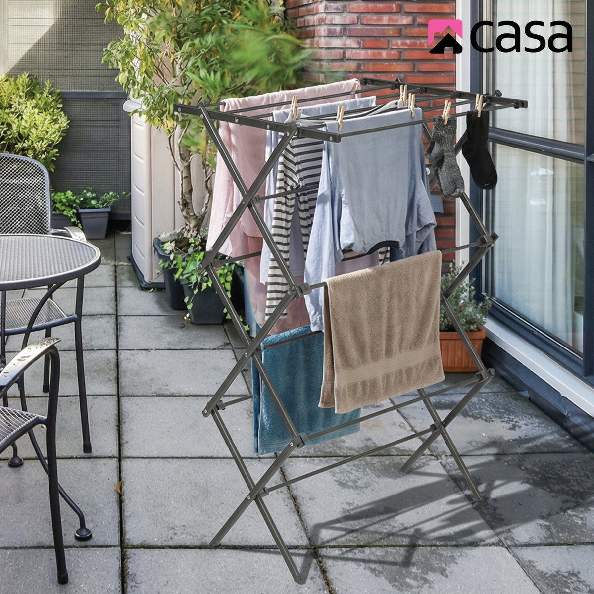 Casa 3-Tier Clothes Drying Rack 9.5m | Foldable Metal Stand | Black