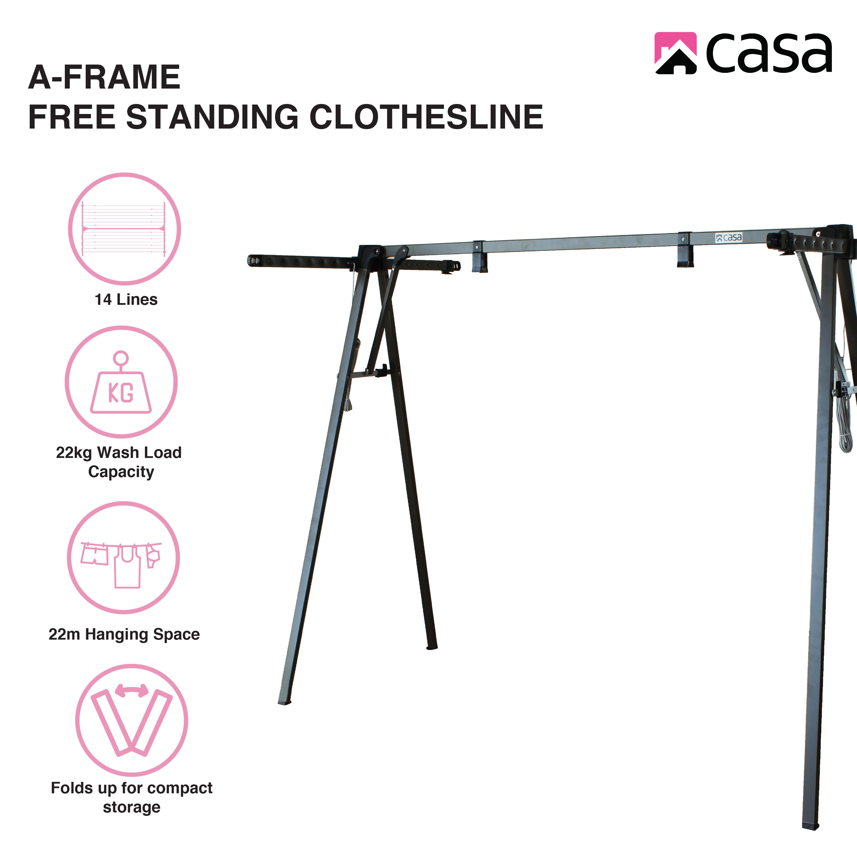 A-Frame Freestanding Clothes Drying Stand | 22m Space | With Bonus Peg Bag & Pegs