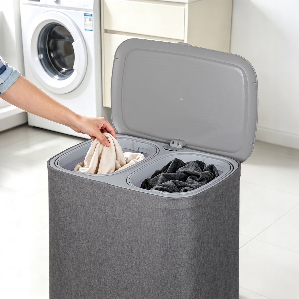 CASA Bellagio 50L 2-Compartment Cloth Laundry Basket - Grey
