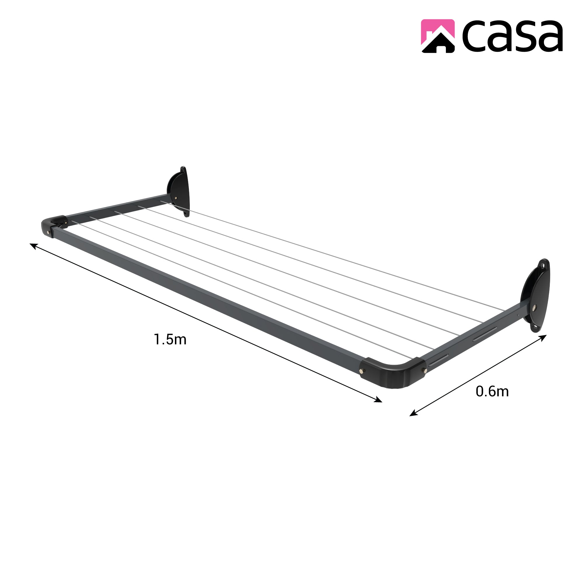 5-Line Mini Fold Down Wall Mounted Clothesline 1.5m - With 7.5m Hanging Space
