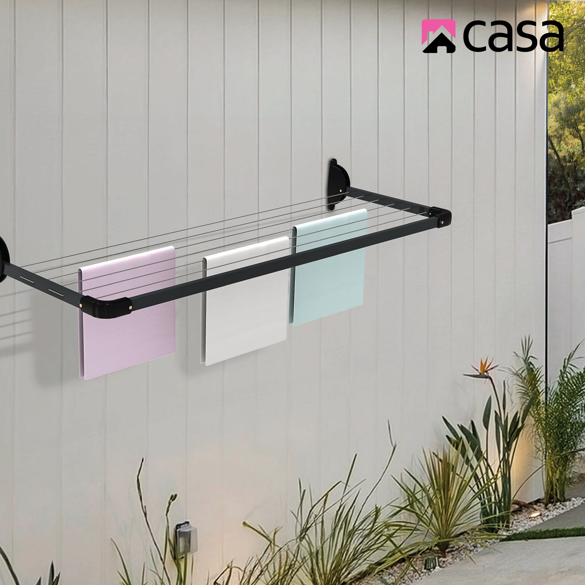 5-Line Mini Fold Down Wall Mounted Clothesline 1.5m - With 7.5m Hanging Space