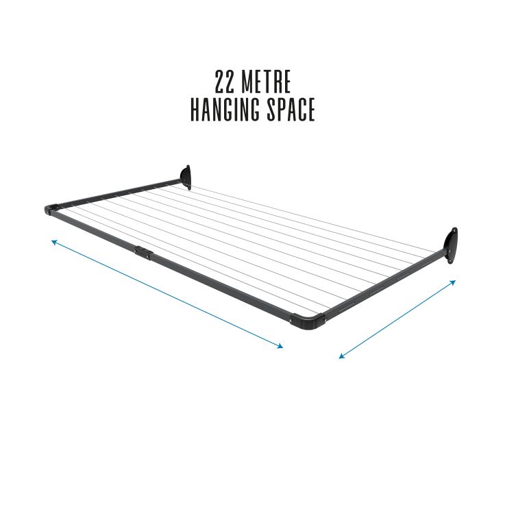 10-Line Single Fold Down Wall Mounted Clothesline - 22M