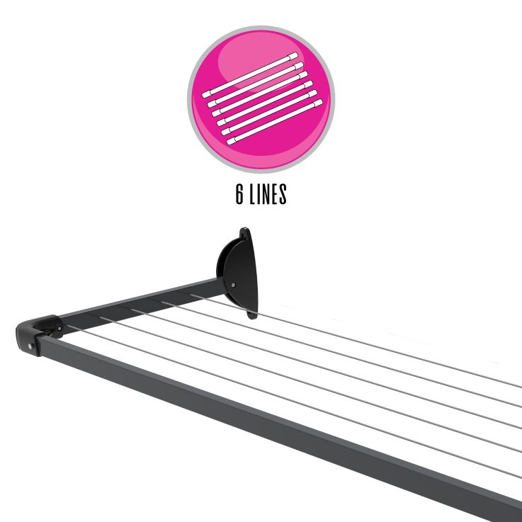 5-Line Slim Fold Down Wall Mounted Clothesline - 11M