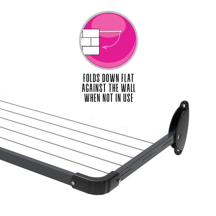 5-Line Slim Fold Down Wall Mounted Clothesline - 11M