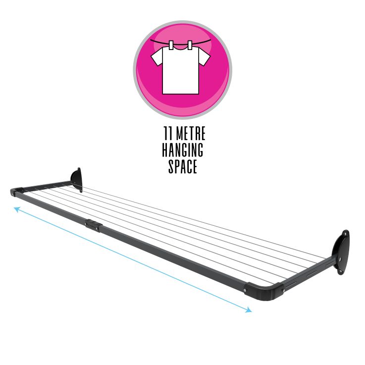 5-Line Slim Fold Down Wall Mounted Clothesline - 11M