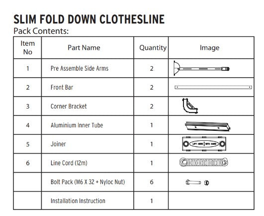 5-Line Slim Fold Down Wall Mounted Clothesline - 11M