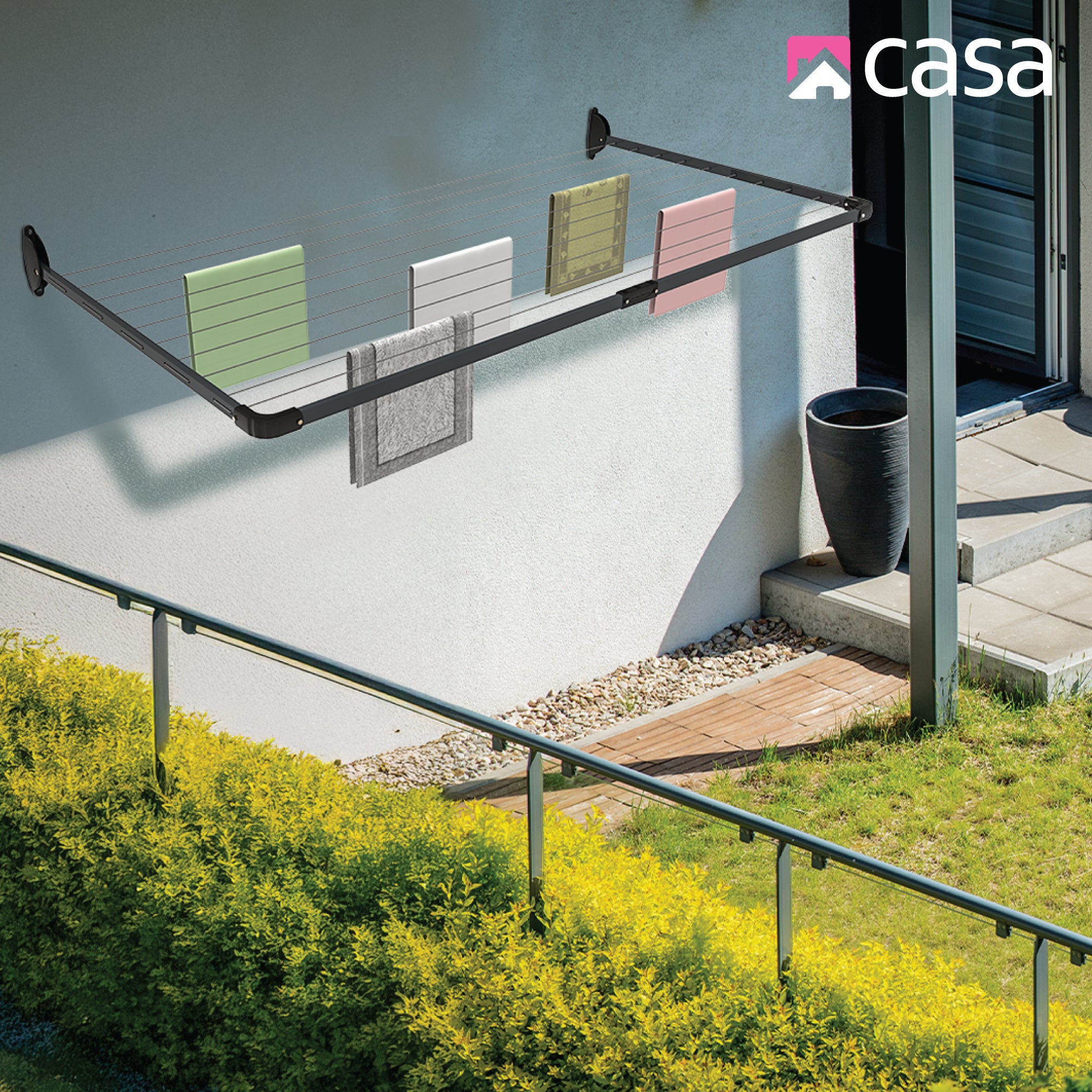 10-Line Single Fold Down Wall Mounted Clothesline - 22M