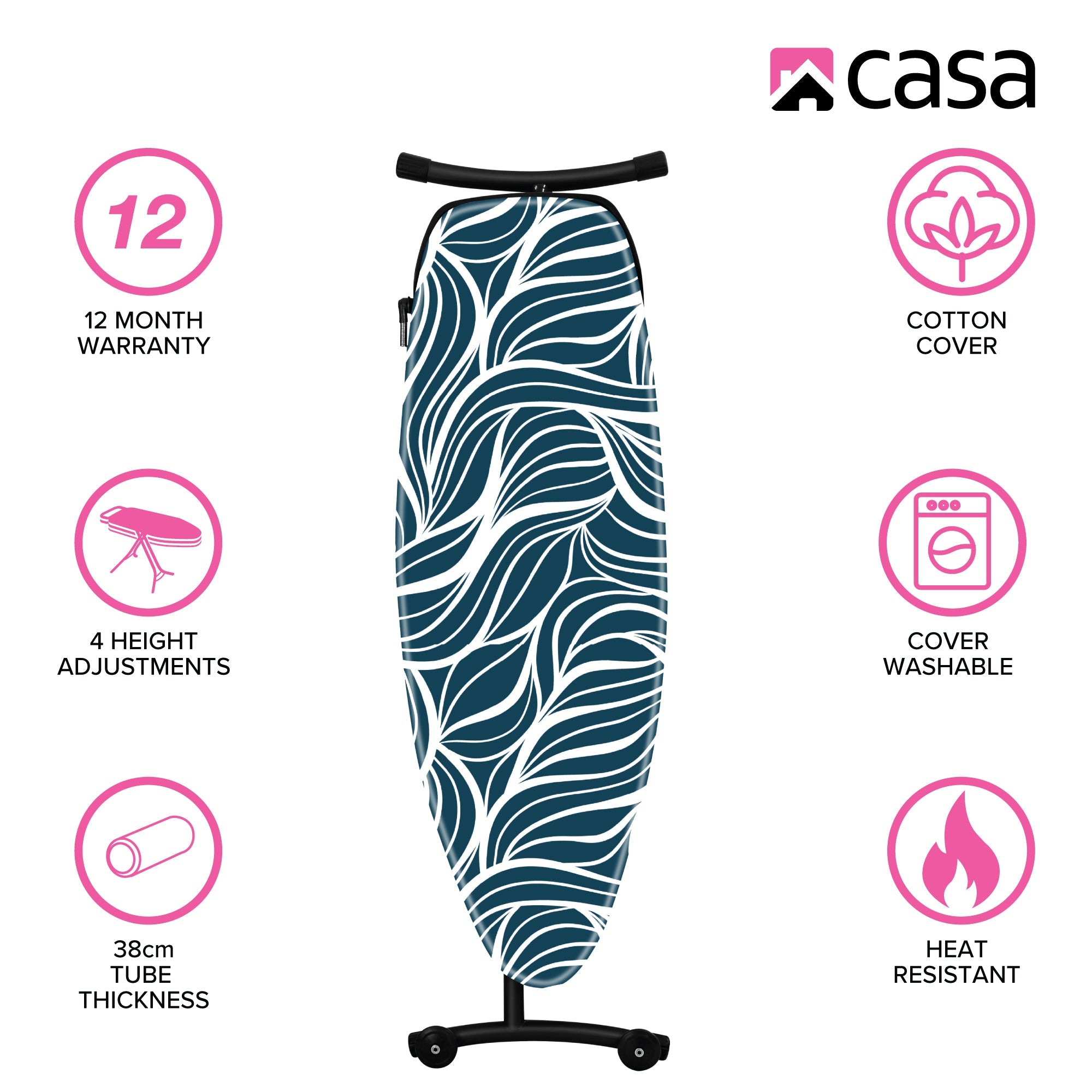 Ironing Board | Premium | Iron Rest | Cord Guide | Cotton Cover | 135x46x93cm