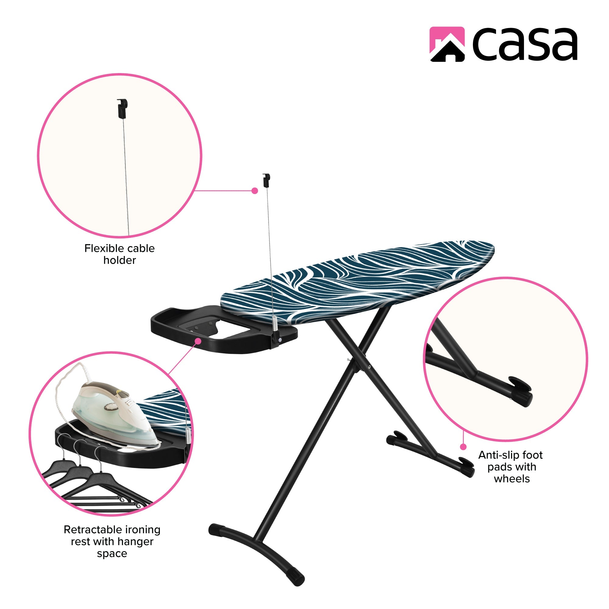 Ironing Board | Premium | Iron Rest | Cord Guide | Cotton Cover | 135x46x93cm
