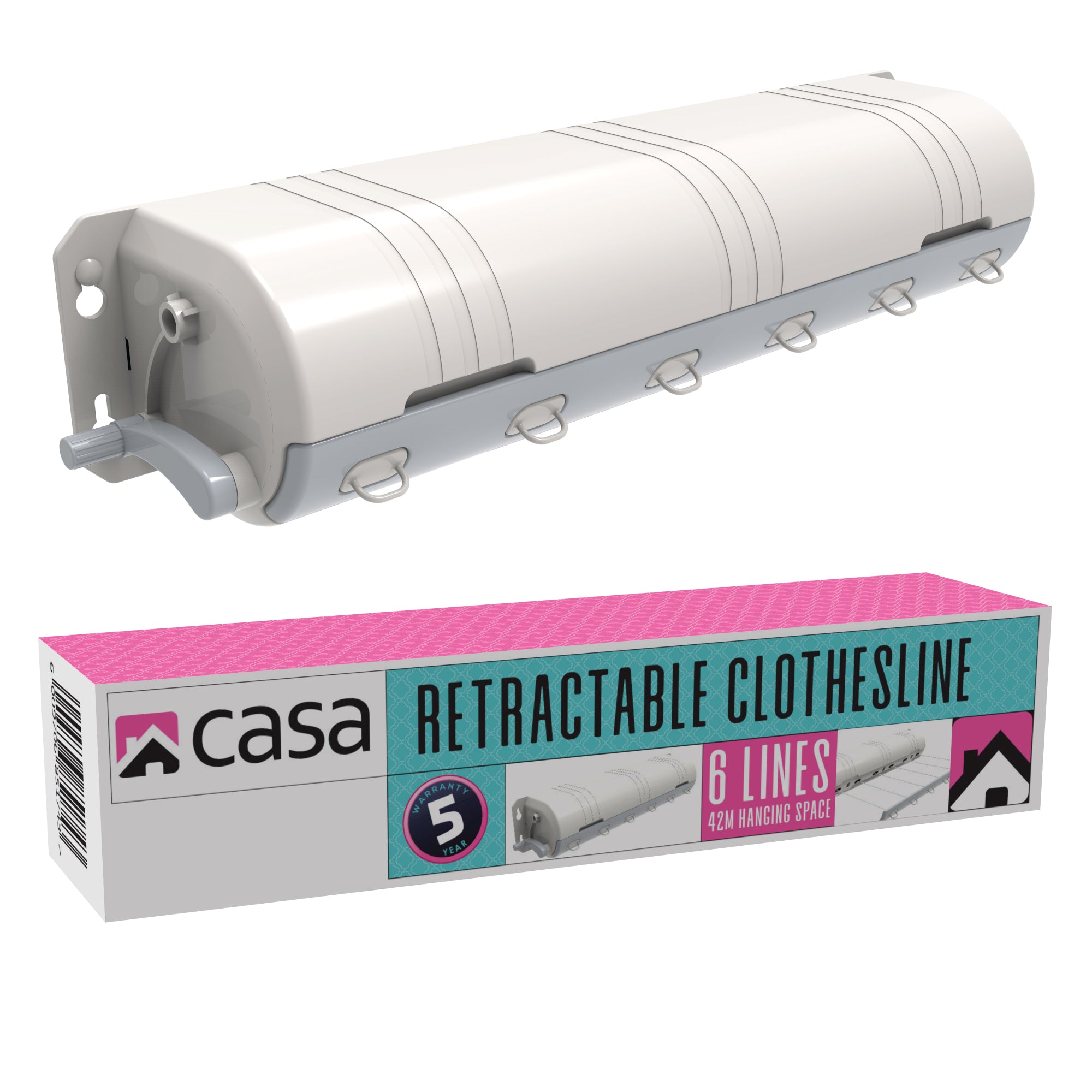 6-Line Retractable Wall Mounted Clothesline