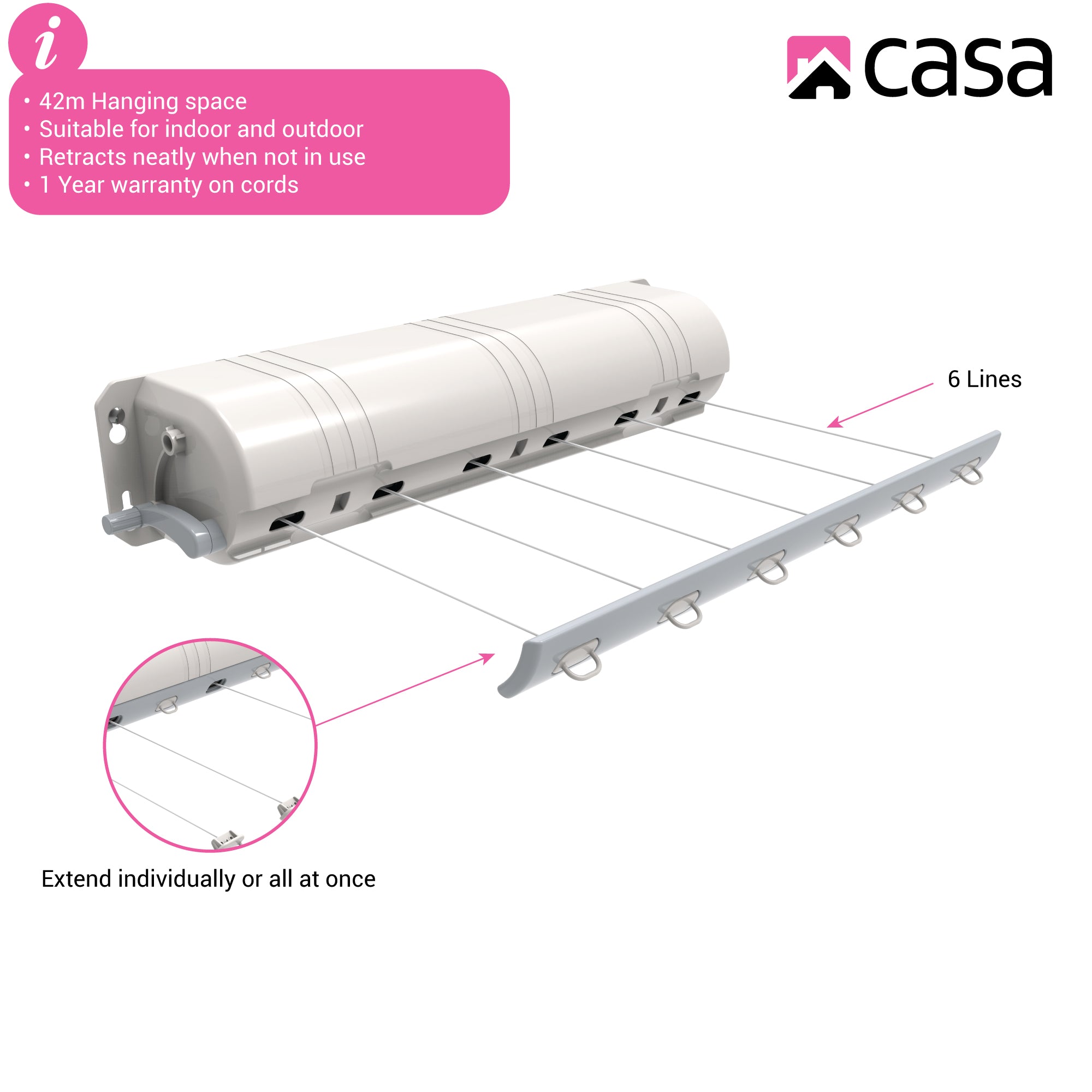 6-Line Retractable Wall Mounted Clothesline