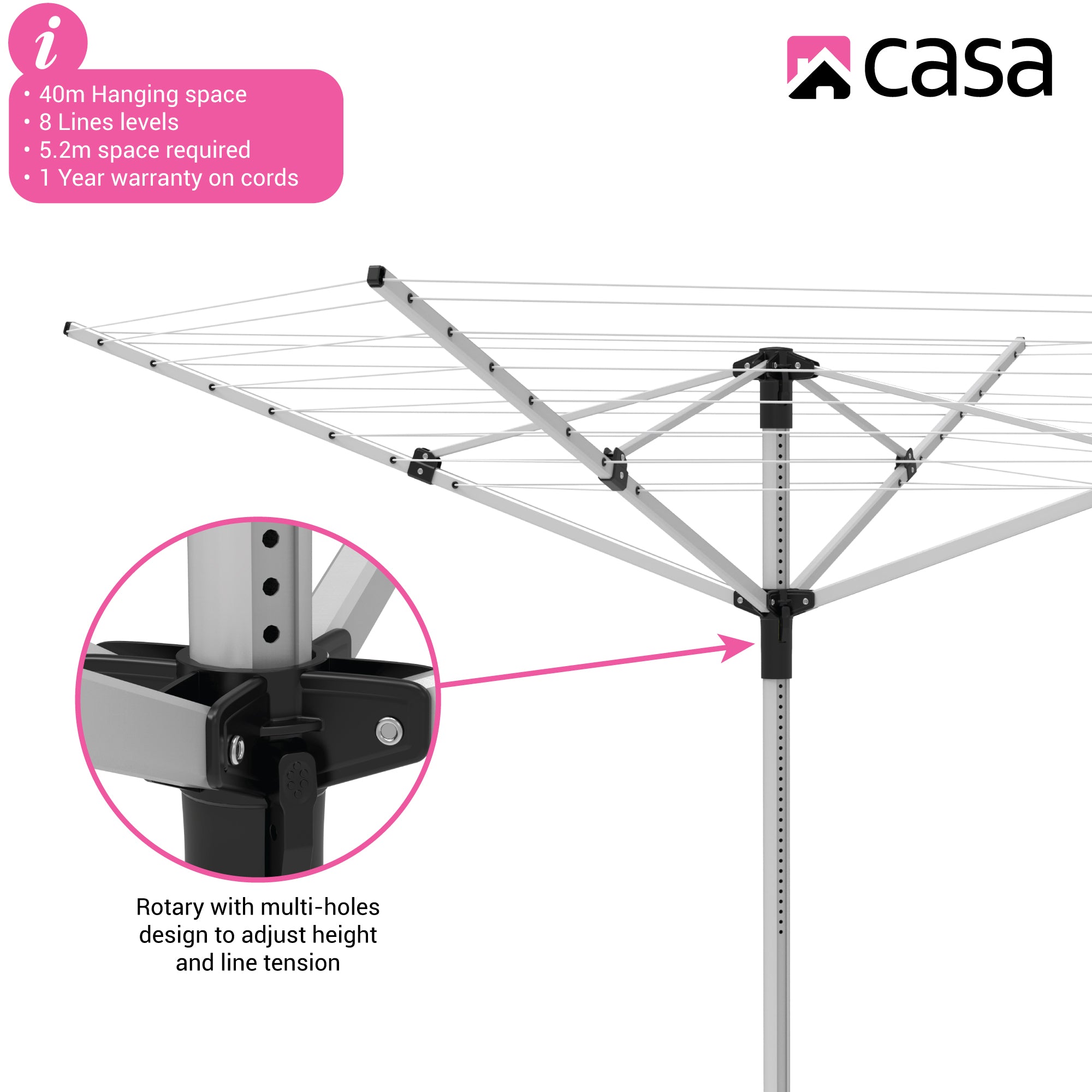 Aluminium Rotary Clothes Dryer - 40m Hanging Space