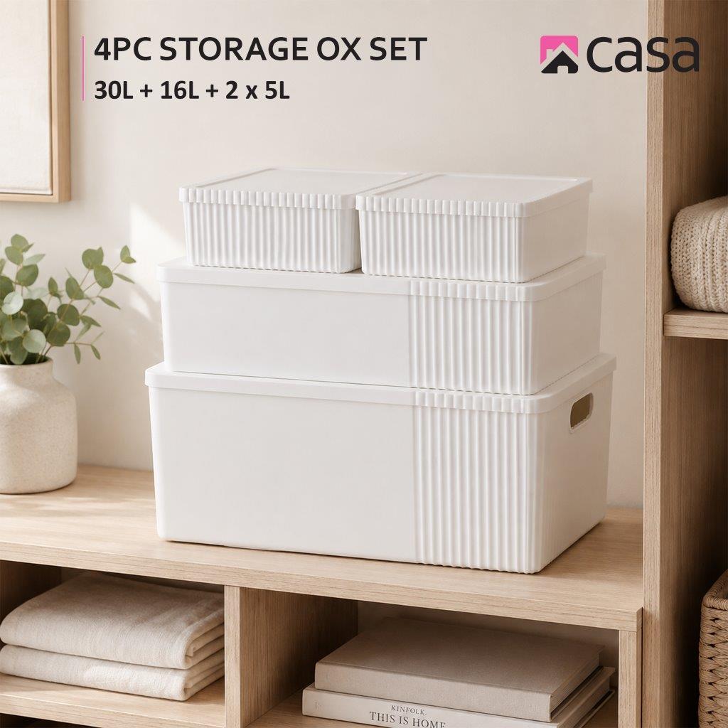 4Pc Decorative Storage Box Set | 30L + 16L + 2x 5L | White