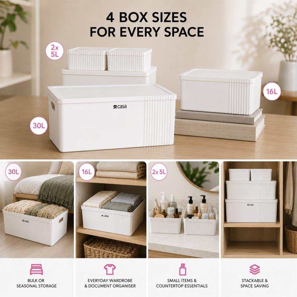 4Pc Decorative Storage Box Set | 30L + 16L + 2x 5L | White