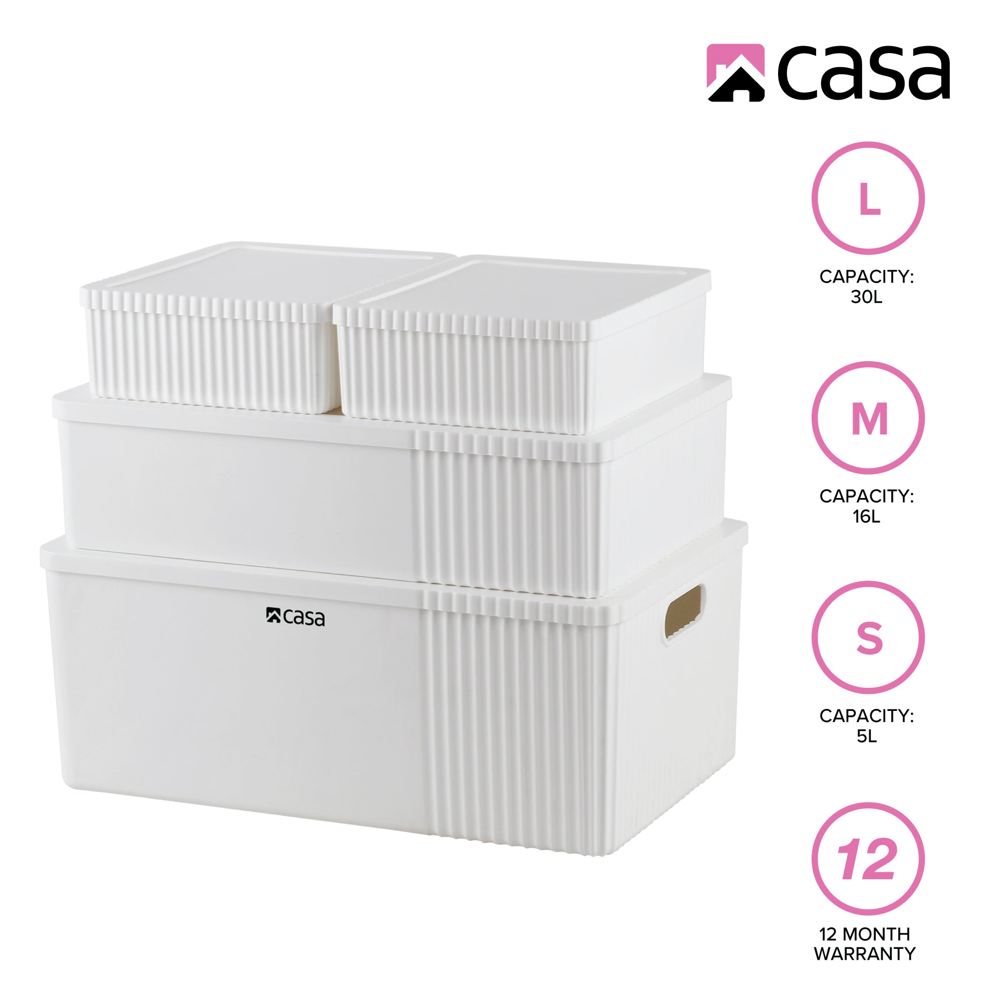 4Pc Decorative Storage Box Set | 30L + 16L + 2x 5L | White