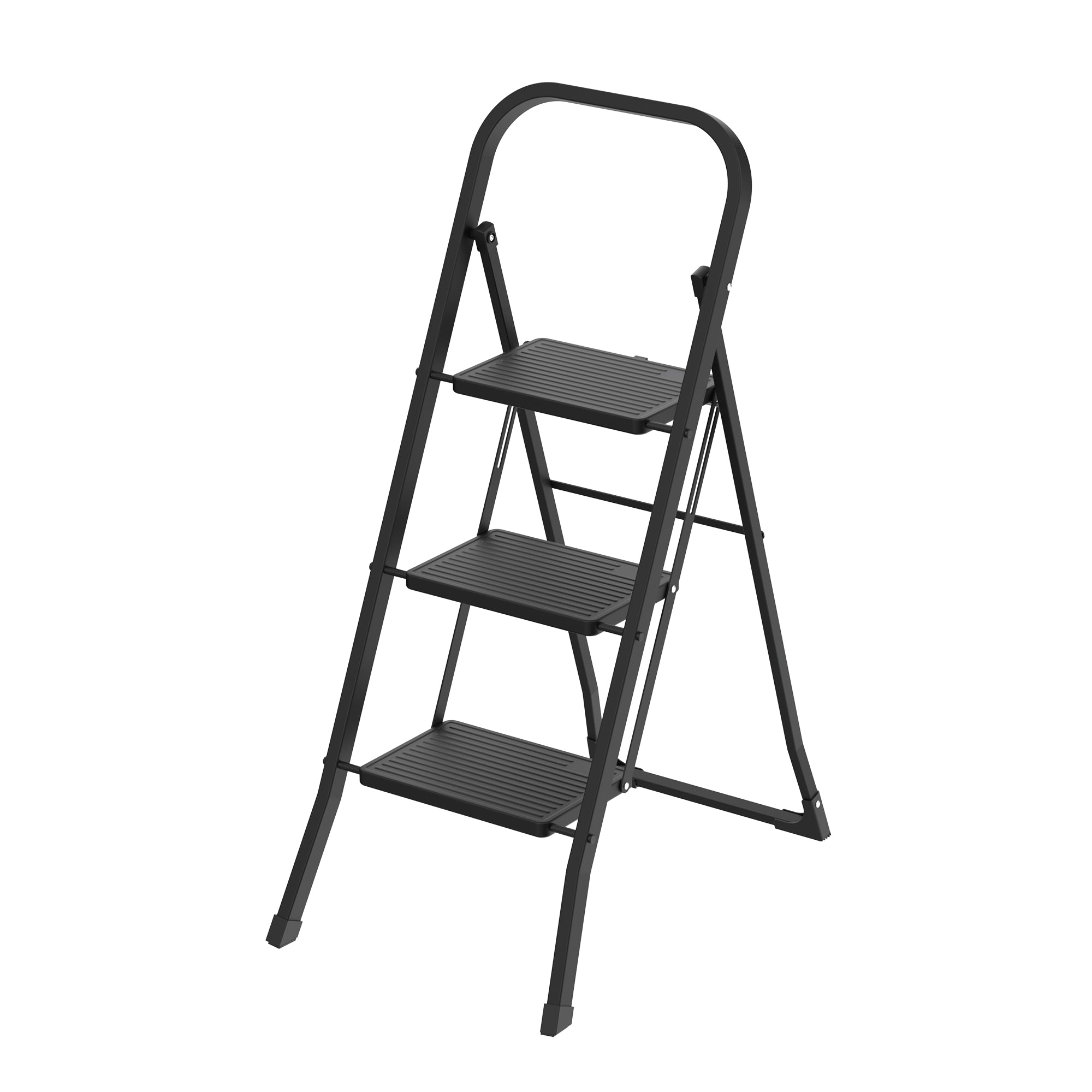 Folding Step Ladder – Steel & Plastic – 3 Steps - Black