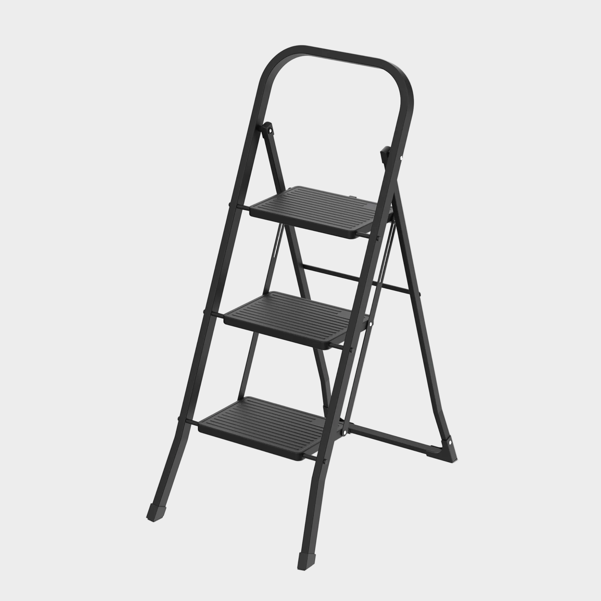 Folding Step Ladder – Steel & Plastic – 3 Steps - Black