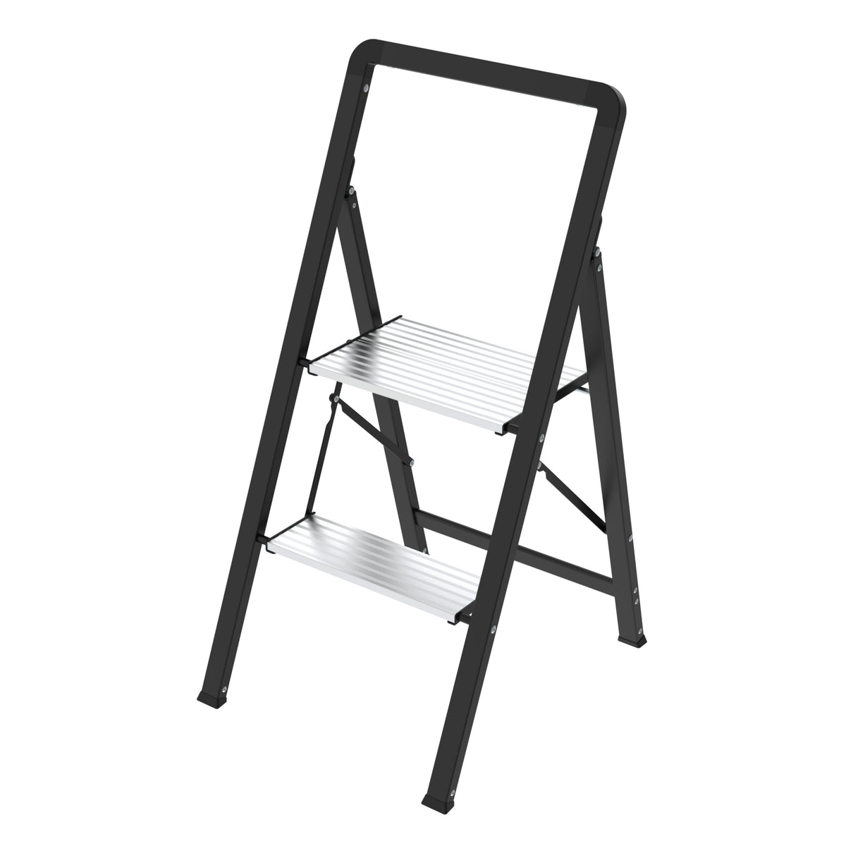 2-Step Folding Ladder - Steel & Aluminium Black/Silver | Casa