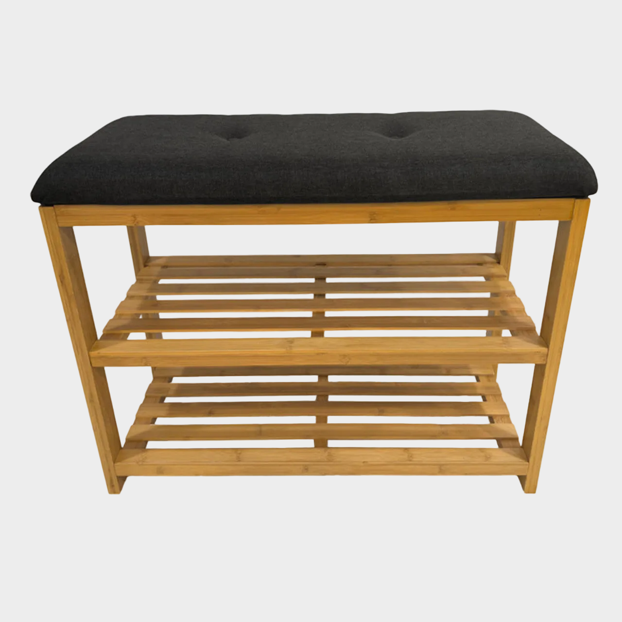 Shoe Storage Bench | 2-Tier Racks | Bamboo | Charcoal Seat