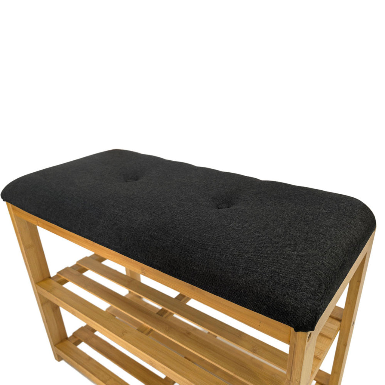 Shoe Storage Bench | 2-Tier Racks | Bamboo | Charcoal Seat