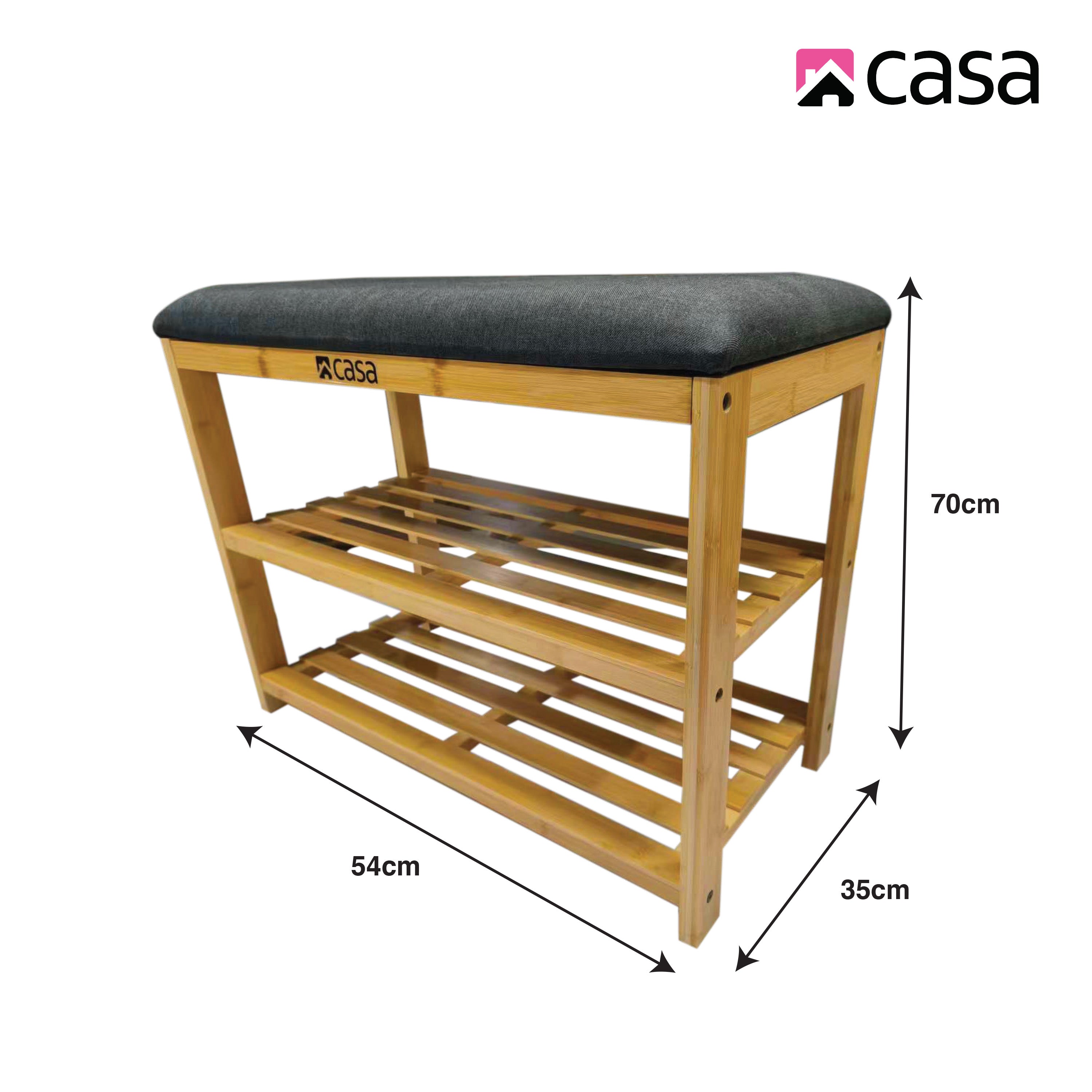 Shoe Storage Bench | 2-Tier Racks | Bamboo | Charcoal Seat