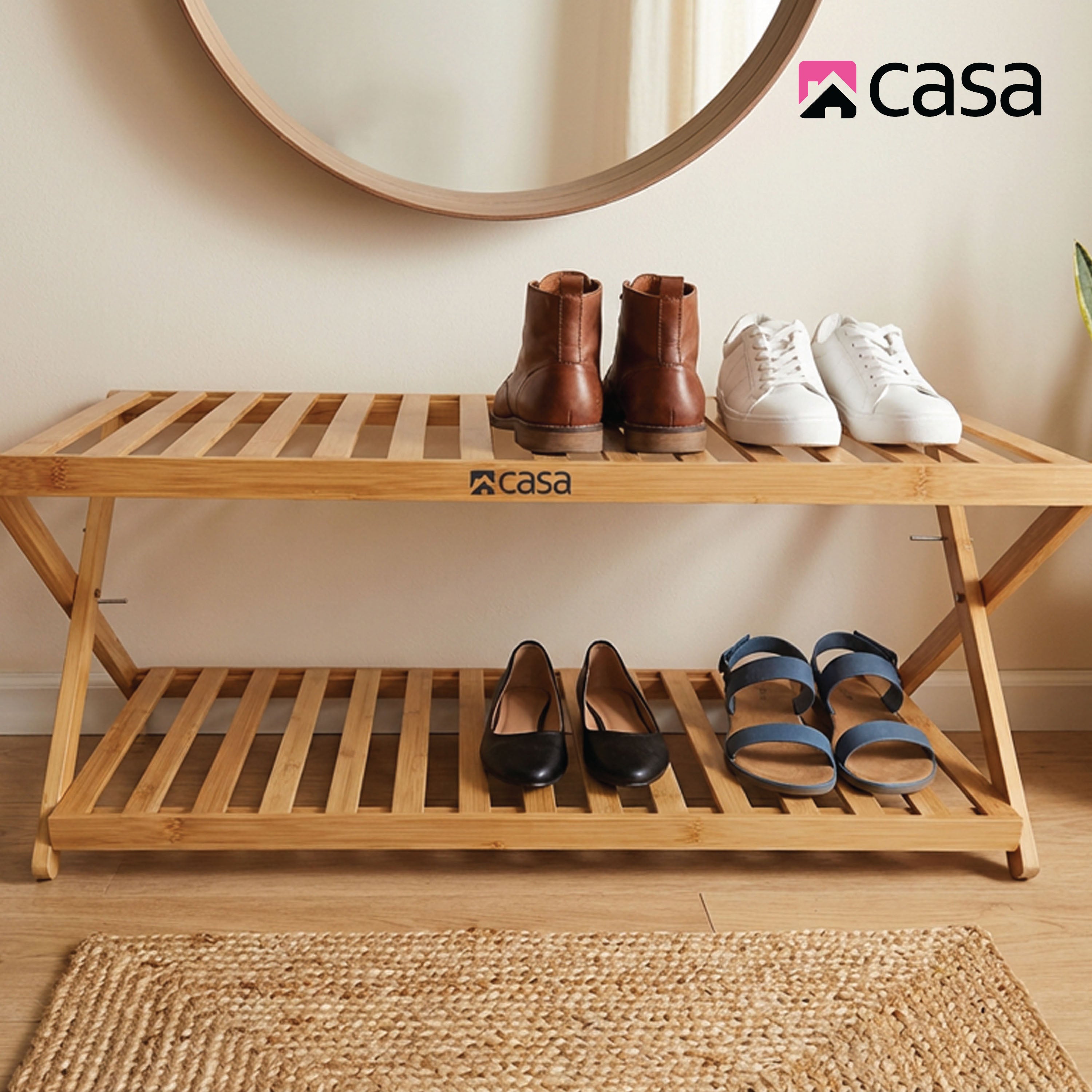Foldable Bamboo Shoe Rack CSS110 – 2-Tier Storage | Casa