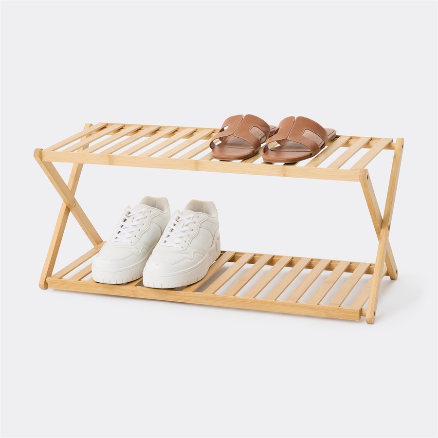 Foldable Bamboo Shoe Rack CSS110 – 2-Tier Storage | Casa