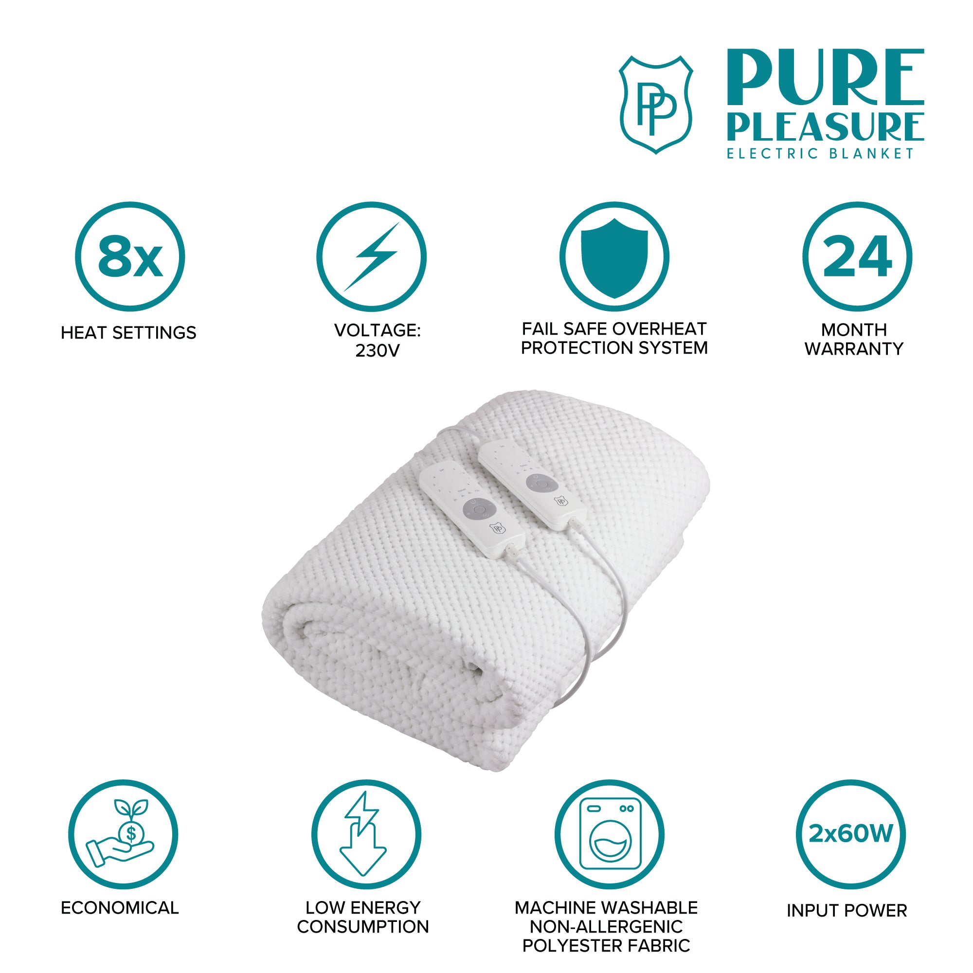 Coral Fleece Fitted Electric Blanket | 8 Heat & Timer