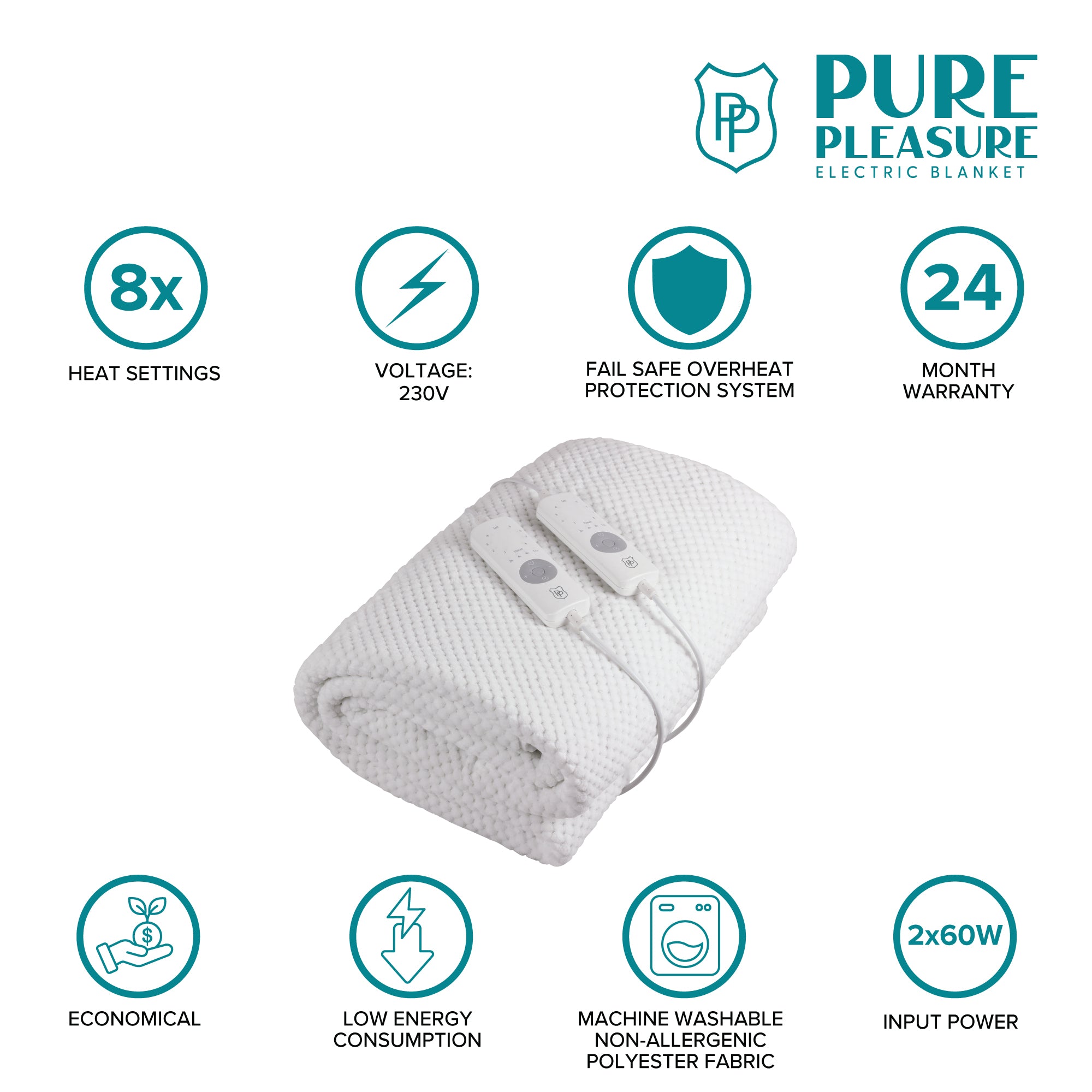 Coral Fleece Fitted Electric Blanket | 8 Heat & Timer