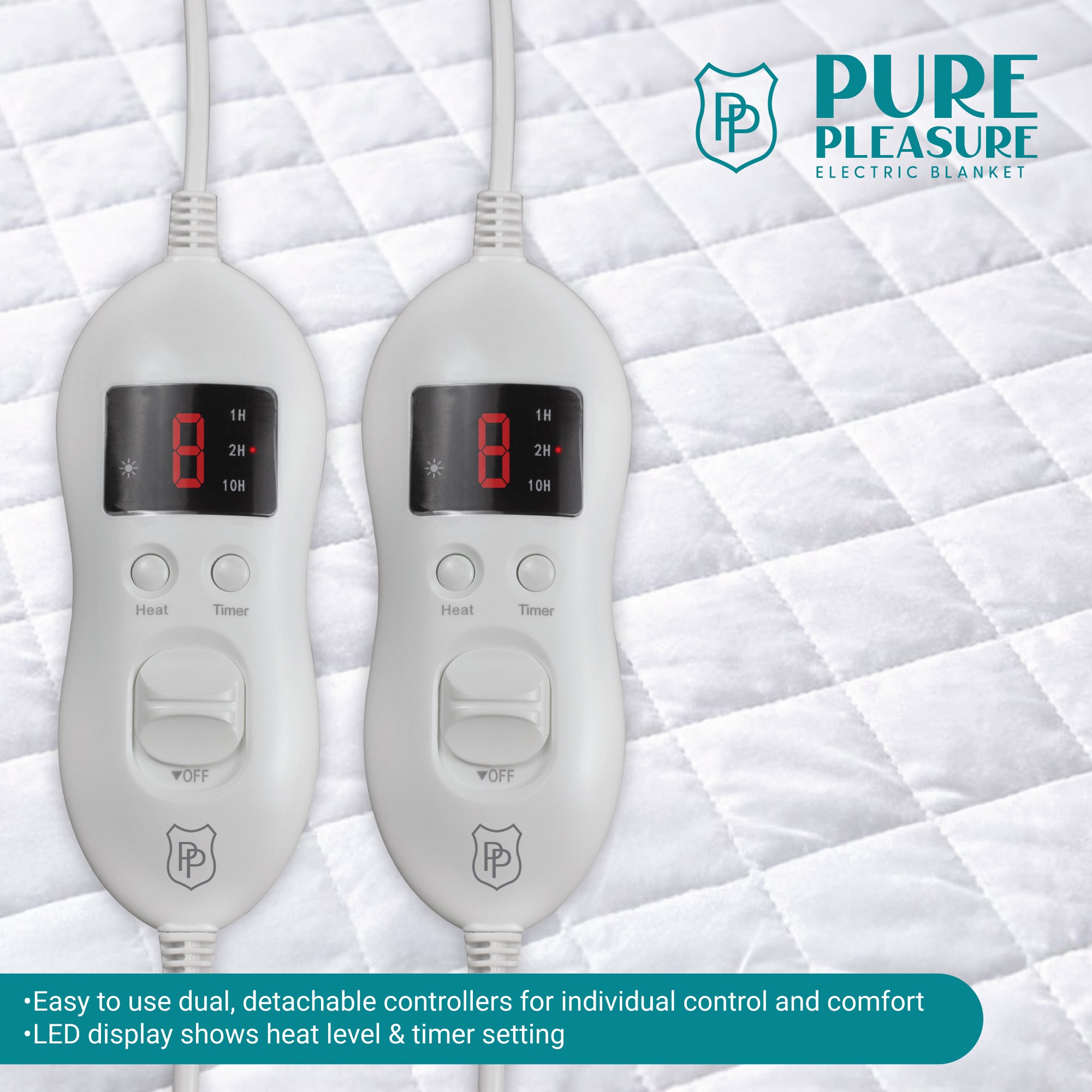 Cotton Quilt Fitted Electric Blanket | 8 Heat Settings & Timer | Single to King